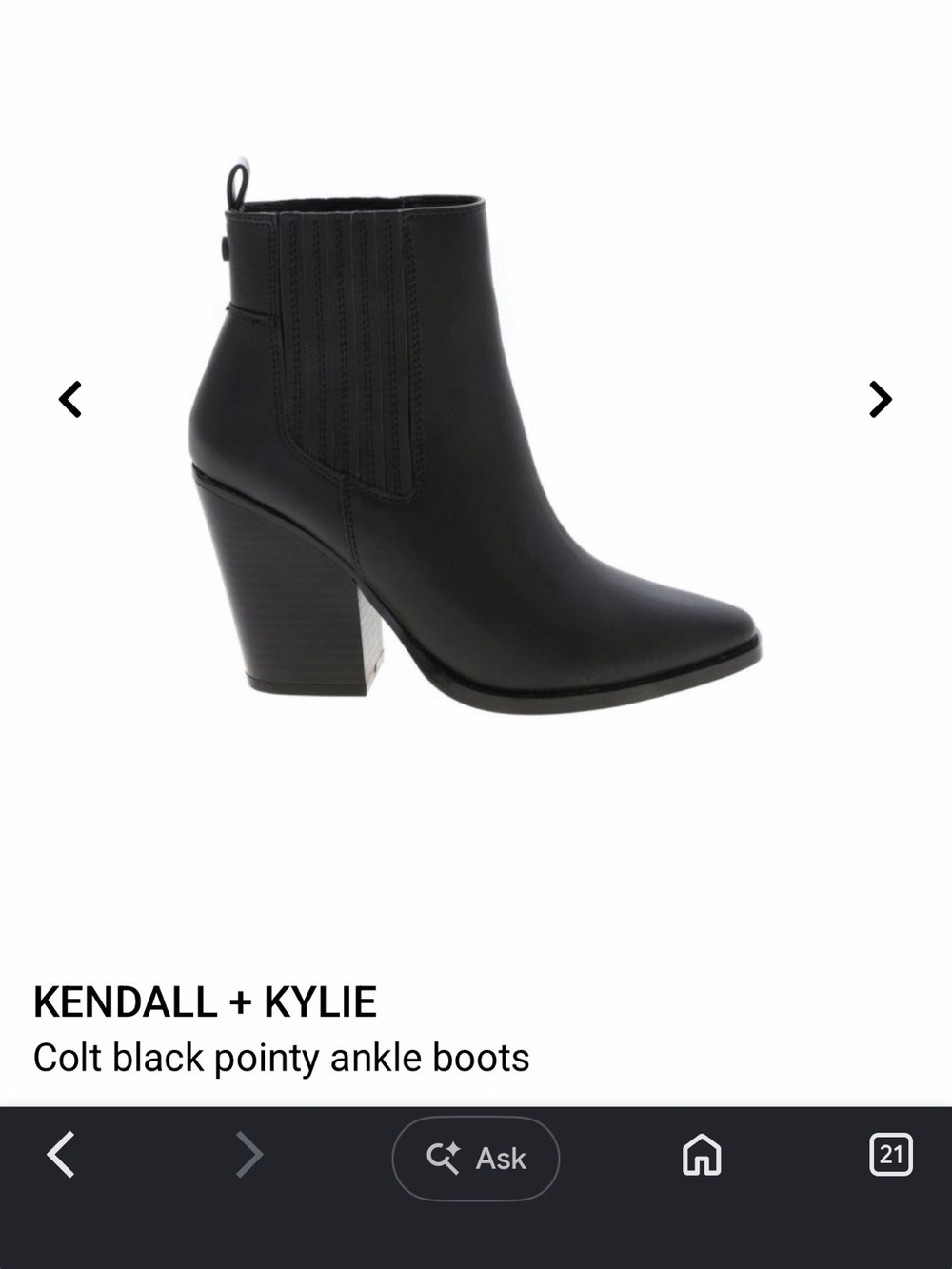 Kendall & Kylie Black Pointed Leather Ankle Booties with Block Heel